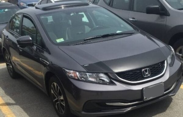 Gray 2014 Honda Civic with a black magnetic car bra