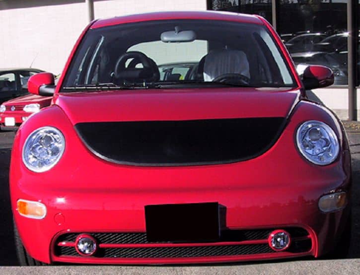 Volkswagen Beetle with a black magnetic car bra