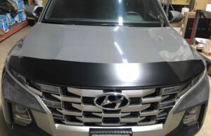 2022 Hyundai Santa Cruz Grey with a black Car bra front view Magnetbra