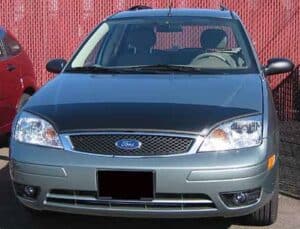 2005 Ford Focus with a black magnetic car bra